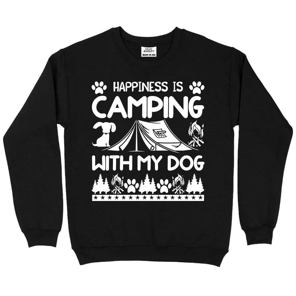 Happiness Is Camping With My Dog Sweatshirt – Black Happiness Is Camping With My Dog Sweatshirt – Black