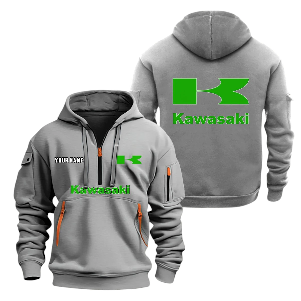 Kawasaki Motors Half Zip Hoodie, Sports Hooded Multi-Pockets, Custom Name TN070325Y25QYZ2HCT1KAM Kawasaki Motors Half Zip Hoodie, Sports Hooded Multi-Pockets, Custom Name TN070325Y25QYZ2HCT1KAM