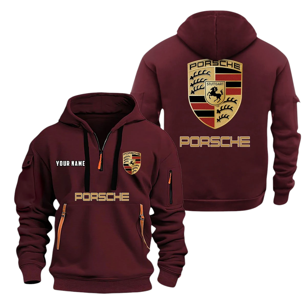 Porsche Half Zip Hoodie, Sports Hooded Multi-Pockets, Custom Name TN100325Y25QZ2HCTR1POR Porsche Half Zip Hoodie, Sports Hooded Multi-Pockets, Custom Name TN100325Y25QZ2HCTR1POR
