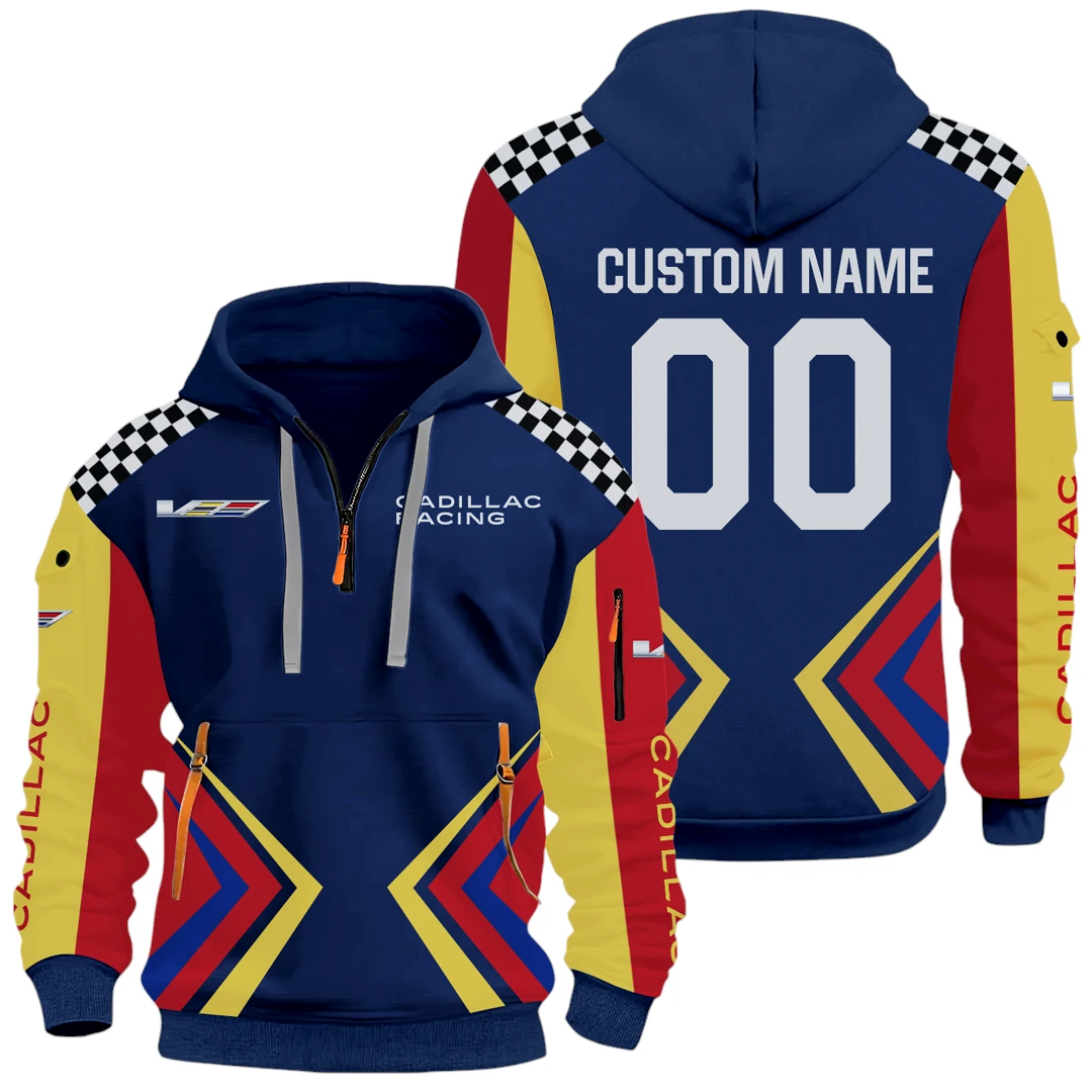 Cadillac Racing Half Zip Hoodie All Over Prints, Multi-Pockets Custom Name & Number HIDI100325Y26QZ3HCAR Cadillac Racing Half Zip Hoodie All Over Prints, Multi-Pockets Custom Name & Number HIDI100325Y26QZ3HCAR