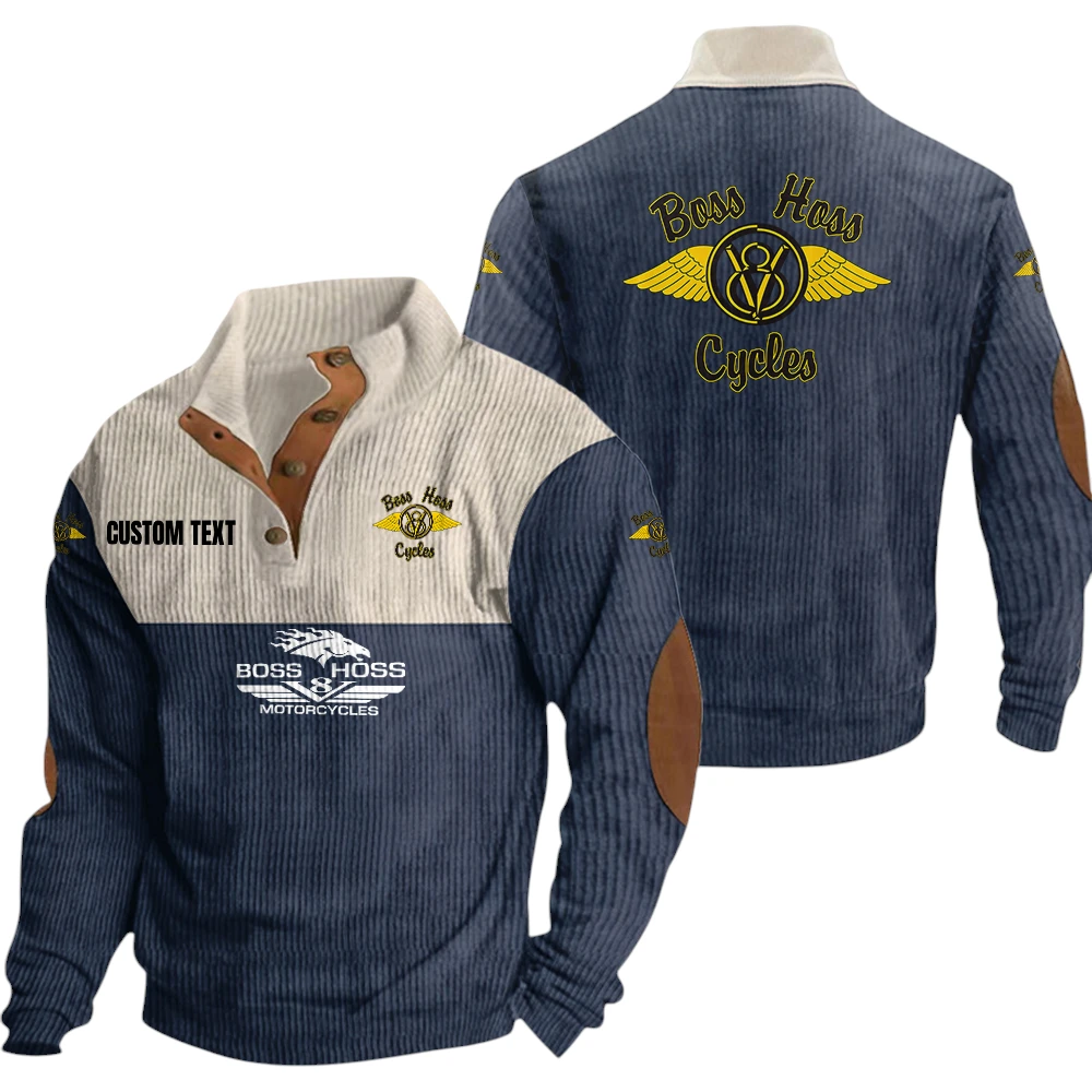 Boss Hoss Exclusive Logo Knitted Ribbed Corduroy Sweatshirt Mid Stretch Stand Collar Pullover Sweater, Custom Text HG130325Y32RCSCT1BHC Boss Hoss Exclusive Logo Knitted Ribbed Corduroy Sweatshirt Mid Stretch Stand Collar Pullover Sweater, Custom Text HG130325Y32RCSCT1BHC