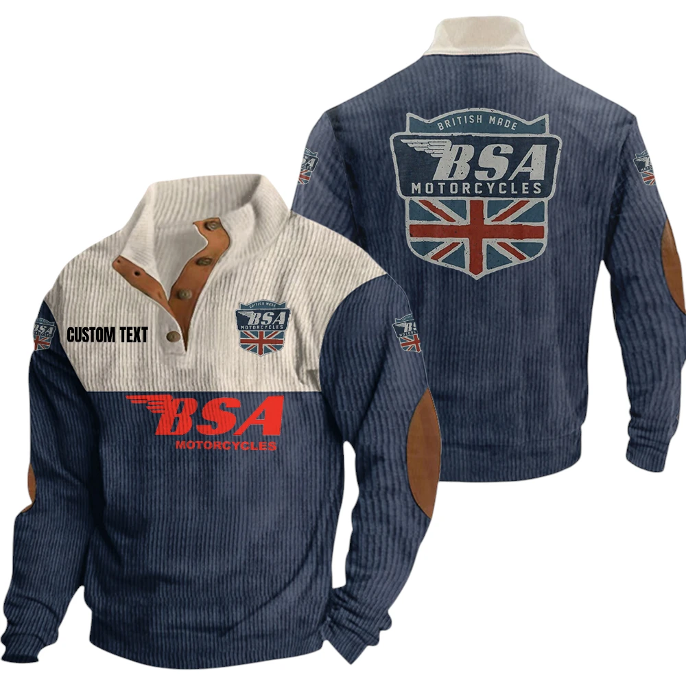 BSA Motorcycles Exclusive Logo Knitted Ribbed Corduroy Sweatshirt Mid Stretch Stand Collar Pullover Sweater, Custom Text HG130325Y32RCSCT1BSA BSA Motorcycles Exclusive Logo Knitted Ribbed Corduroy Sweatshirt Mid Stretch Stand Collar Pullover Sweater, Custom Text HG130325Y32RCSCT1BSA