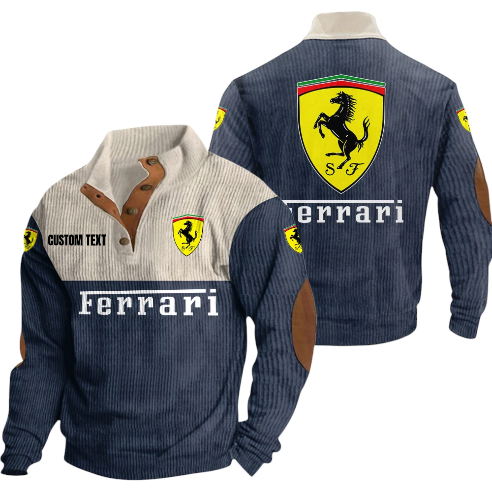 Ferrari Exclusive Logo Knitted Ribbed Corduroy Sweatshirt Mid Stretch Stand Collar Pullover Sweater, Custom Text HG140325Y32RCSCT1FER Ferrari Exclusive Logo Knitted Ribbed Corduroy Sweatshirt Mid Stretch Stand Collar Pullover Sweater, Custom Text HG140325Y32RCSCT1FER