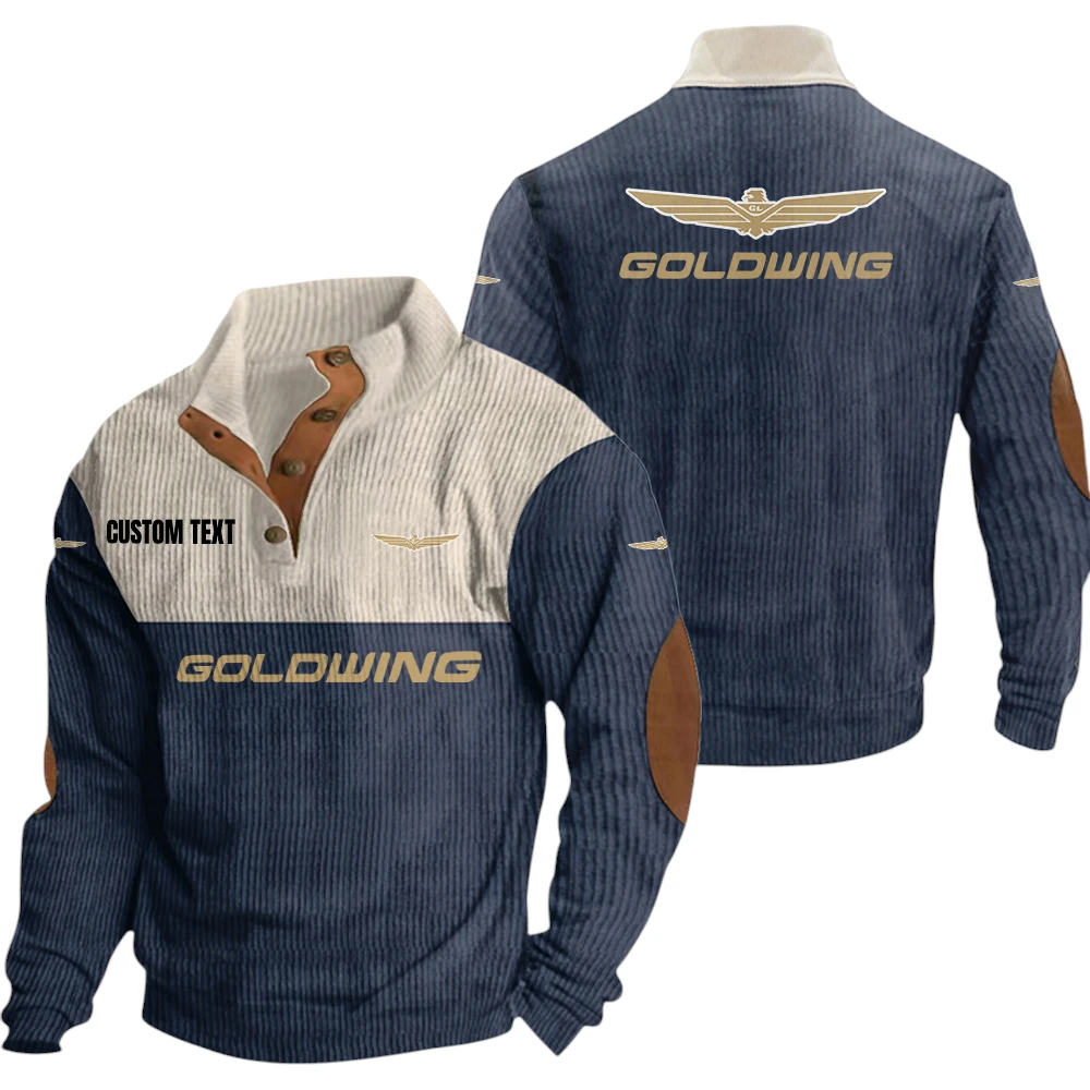 Goldwing Exclusive Logo Knitted Ribbed Corduroy Sweatshirt Mid Stretch Stand Collar Pullover Sweater, Custom Text HG140325Y32RCSCT1GOL Goldwing Exclusive Logo Knitted Ribbed Corduroy Sweatshirt Mid Stretch Stand Collar Pullover Sweater, Custom Text HG140325Y32RCSCT1GOL
