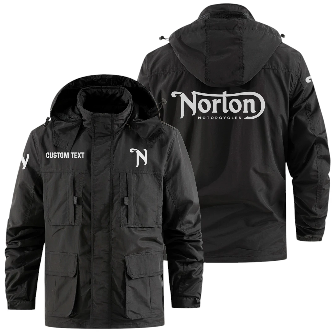 Norton Motorcycle Exclusive Logo Windbreaker Jacket Hooded Detachable, Outdoor Jacket Multi Pocket, Custom Name HIDI190325Y26WMPNOM Norton Motorcycle Exclusive Logo Windbreaker Jacket Hooded Detachable, Outdoor Jacket Multi Pocket, Custom Name HIDI190325Y26WMPNOM