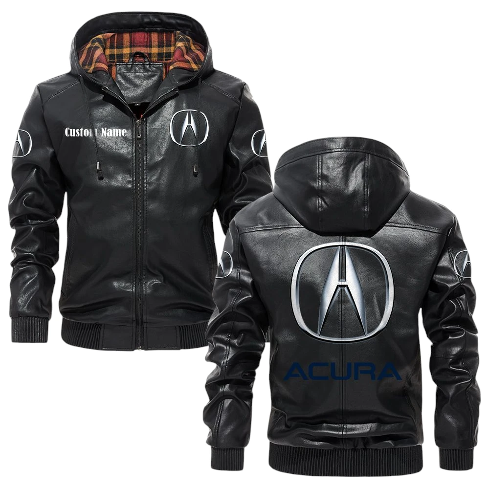 Acura Exclusive Logo Hooded Jacket PU Leather x Durable Windproof Warm Soft Checkered Lining, Custom Name HG280325Y47JHLCT1ACU Acura Exclusive Logo Hooded Jacket PU Leather x Durable Windproof Warm Soft Checkered Lining, Custom Name HG280325Y47JHLCT1ACU
