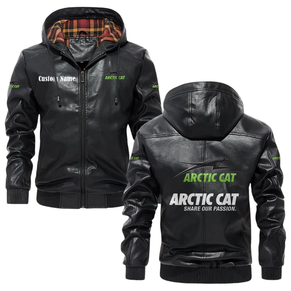 Arctic Cat Exclusive Logo Hooded Jacket PU Leather x Durable Windproof Warm Soft Checkered Lining, Custom Name HG280325Y47JHLCT1ARC Arctic Cat Exclusive Logo Hooded Jacket PU Leather x Durable Windproof Warm Soft Checkered Lining, Custom Name HG280325Y47JHLCT1ARC