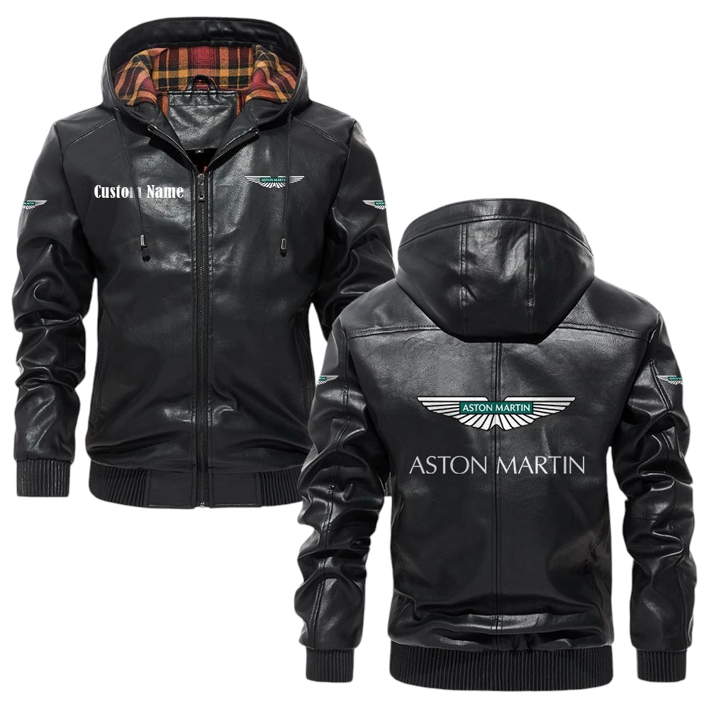 Aston Martin Exclusive Logo Hooded Jacket PU Leather x Durable Windproof Warm Soft Checkered Lining, Custom Name HG280325Y47JHLCT1ASM Aston Martin Exclusive Logo Hooded Jacket PU Leather x Durable Windproof Warm Soft Checkered Lining, Custom Name HG280325Y47JHLCT1ASM