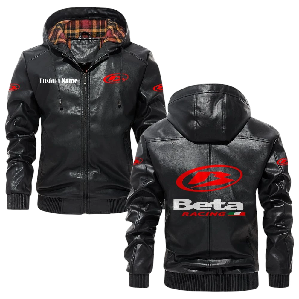 Beta Racing Exclusive Logo Hooded Jacket PU Leather x Durable Windproof Warm Soft Checkered Lining, Custom Name HG280325Y47JHLCT1BET Beta Racing Exclusive Logo Hooded Jacket PU Leather x Durable Windproof Warm Soft Checkered Lining, Custom Name HG280325Y47JHLCT1BET