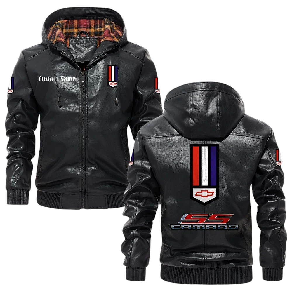 Camaro SS Exclusive Logo Hooded Jacket PU Leather x Durable Windproof Warm Soft Checkered Lining, Custom Name HG280325Y47JHLCT1CAS Camaro SS Exclusive Logo Hooded Jacket PU Leather x Durable Windproof Warm Soft Checkered Lining, Custom Name HG280325Y47JHLCT1CAS