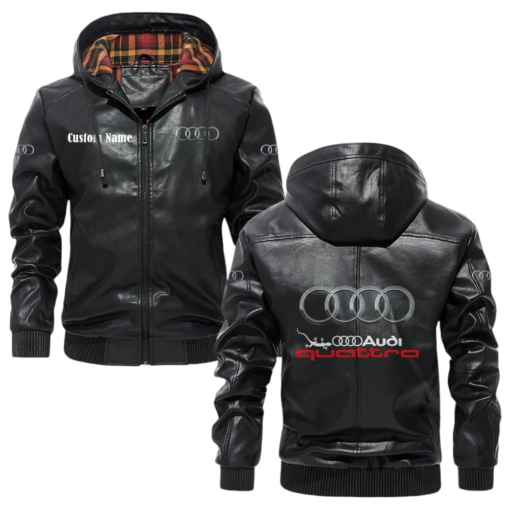 Audi Quattro Exclusive Logo Hooded Jacket PU Leather x Durable Windproof Warm Soft Checkered Lining, Custom Name HG280325Y47JHLCT2AUD Audi Quattro Exclusive Logo Hooded Jacket PU Leather x Durable Windproof Warm Soft Checkered Lining, Custom Name HG280325Y47JHLCT2AUD