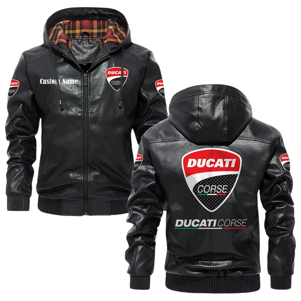 Ducati Corse Exclusive Logo Hooded Jacket PU Leather x Durable Windproof Warm Soft Checkered Lining, Custom Name HG290325Y47JHLCT1DUC Ducati Corse Exclusive Logo Hooded Jacket PU Leather x Durable Windproof Warm Soft Checkered Lining, Custom Name HG290325Y47JHLCT1DUC