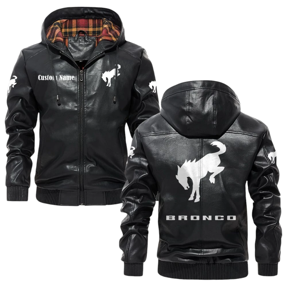 Ford Bronco Exclusive Logo Hooded Jacket PU Leather x Durable Windproof Warm Soft Checkered Lining, Custom Name HG290325Y47JHLCT1FOB Ford Bronco Exclusive Logo Hooded Jacket PU Leather x Durable Windproof Warm Soft Checkered Lining, Custom Name HG290325Y47JHLCT1FOB