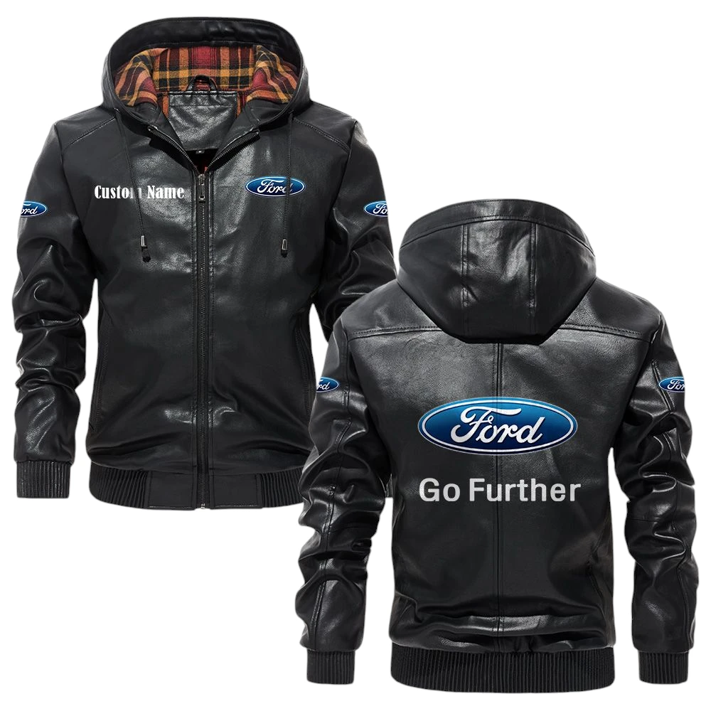 Ford Motor Exclusive Logo Hooded Jacket PU Leather x Durable Windproof Warm Soft Checkered Lining, Custom Name HG290325Y47JHLCT1FOM Ford Motor Exclusive Logo Hooded Jacket PU Leather x Durable Windproof Warm Soft Checkered Lining, Custom Name HG290325Y47JHLCT1FOM