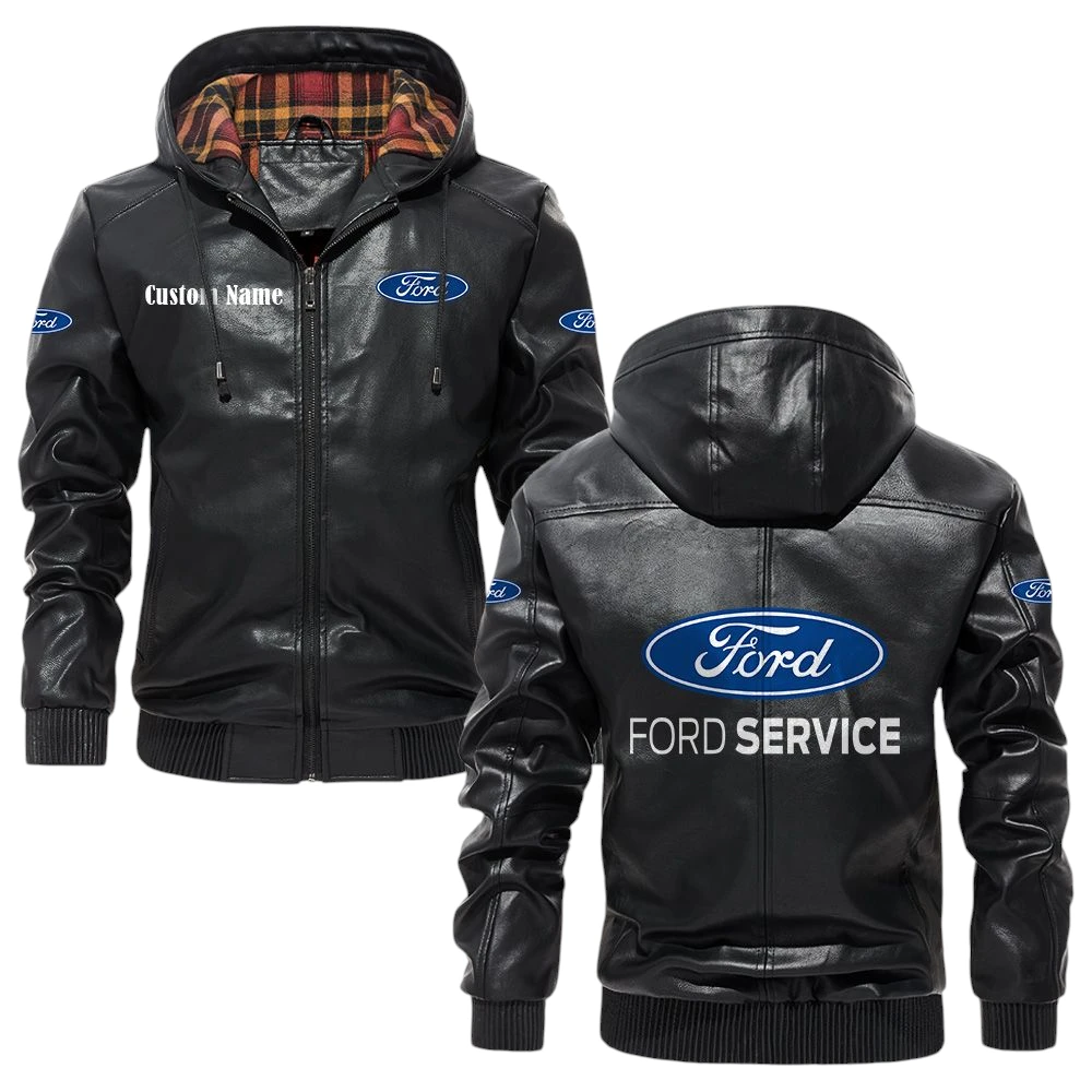 Ford Exclusive Logo Hooded Jacket PU Leather x Durable Windproof Warm Soft Checkered Lining, Custom Name HG290325Y47JHLCT1FOR Ford Exclusive Logo Hooded Jacket PU Leather x Durable Windproof Warm Soft Checkered Lining, Custom Name HG290325Y47JHLCT1FOR