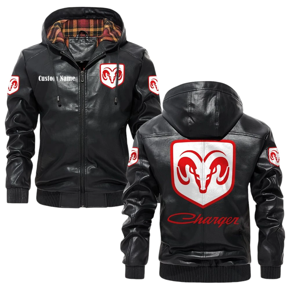Dodge Charger Exclusive Logo Hooded Jacket PU Leather x Durable Windproof Warm Soft Checkered Lining, Custom Name HG290325Y47JHLCT2DOD Dodge Charger Exclusive Logo Hooded Jacket PU Leather x Durable Windproof Warm Soft Checkered Lining, Custom Name HG290325Y47JHLCT2DOD