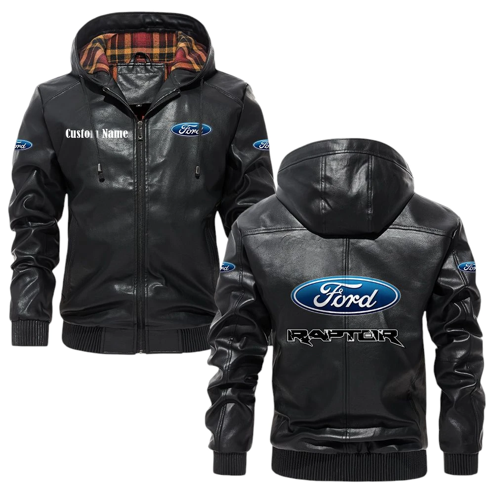 Ford Raptor Exclusive Logo Hooded Jacket PU Leather x Durable Windproof Warm Soft Checkered Lining, Custom Name HG290325Y47JHLCT4FOR Ford Raptor Exclusive Logo Hooded Jacket PU Leather x Durable Windproof Warm Soft Checkered Lining, Custom Name HG290325Y47JHLCT4FOR