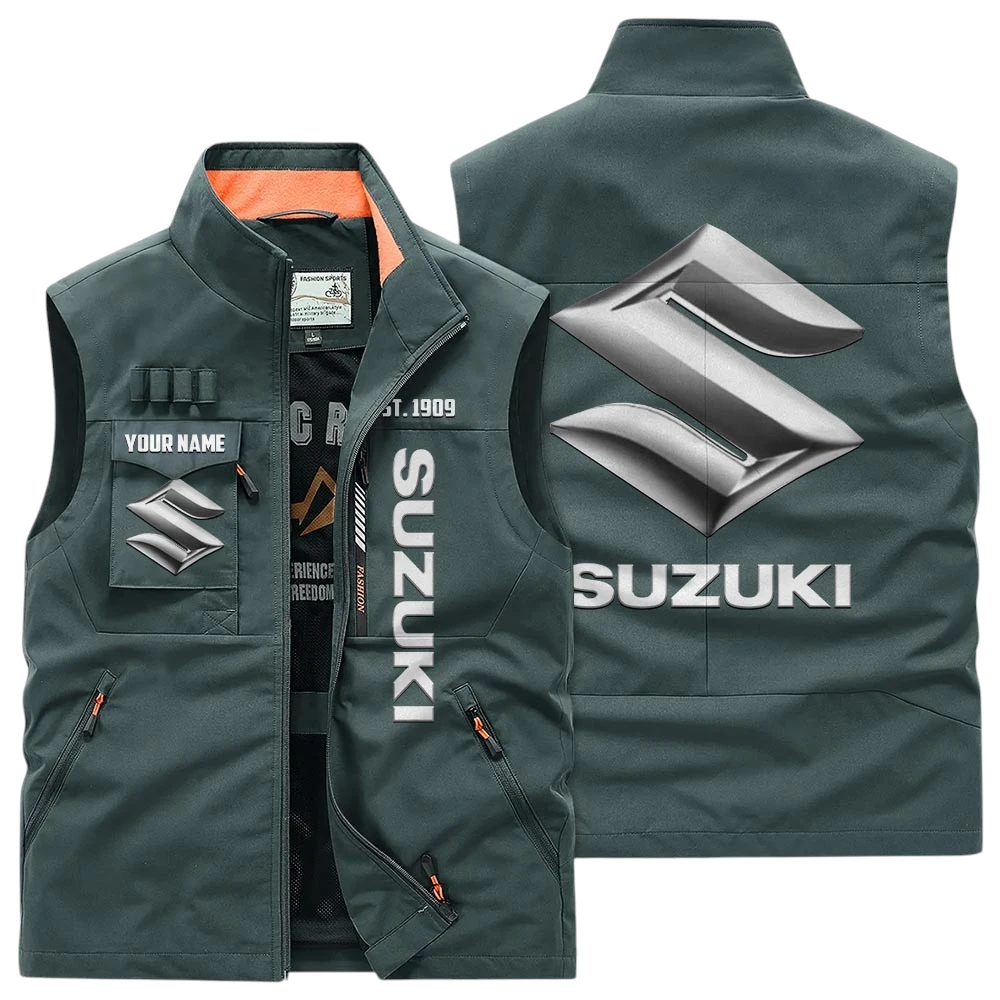 Suzuki Multi Pocket Vest Sleeveless Men Outdoor Vest Lightweight Custom Name TN170425Y39MPVCT2SUZ Suzuki Multi Pocket Vest Sleeveless Men Outdoor Vest Lightweight Custom Name TN170425Y39MPVCT2SUZ
