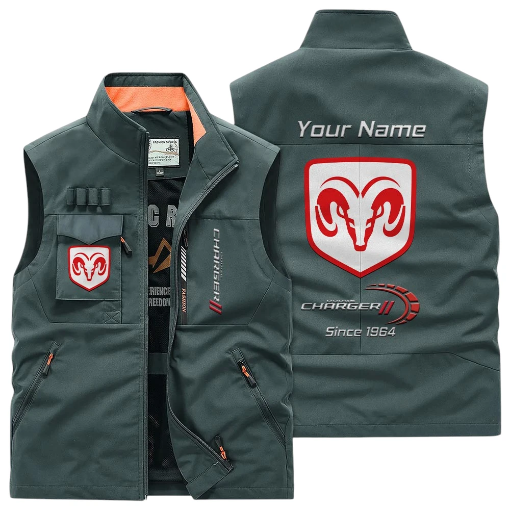 Dodge Charger Multi Pocket Vest Sleeveless Men Outdoor Vest Lightweight Custom Name TN170425Y39MPVCT3DOD Dodge Charger Multi Pocket Vest Sleeveless Men Outdoor Vest Lightweight Custom Name TN170425Y39MPVCT3DOD