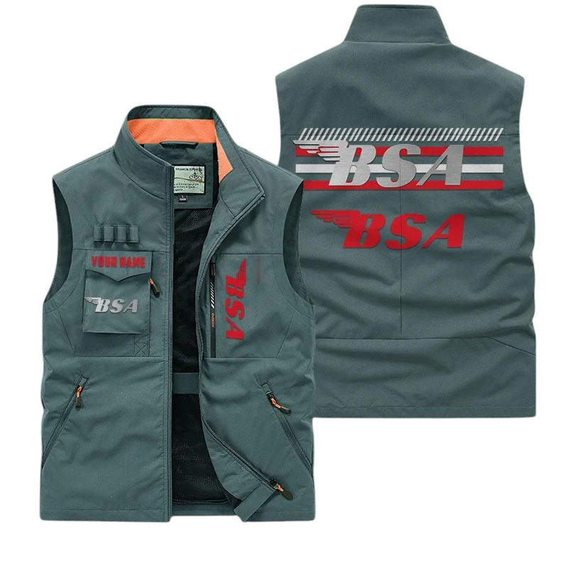 BSA Motorcycles Multi Pocket Vest Sleeveless Men Outdoor Vest Lightweight Custom Name TN190425Y39MPVCT1BSA BSA Motorcycles Multi Pocket Vest Sleeveless Men Outdoor Vest Lightweight Custom Name TN190425Y39MPVCT1BSA