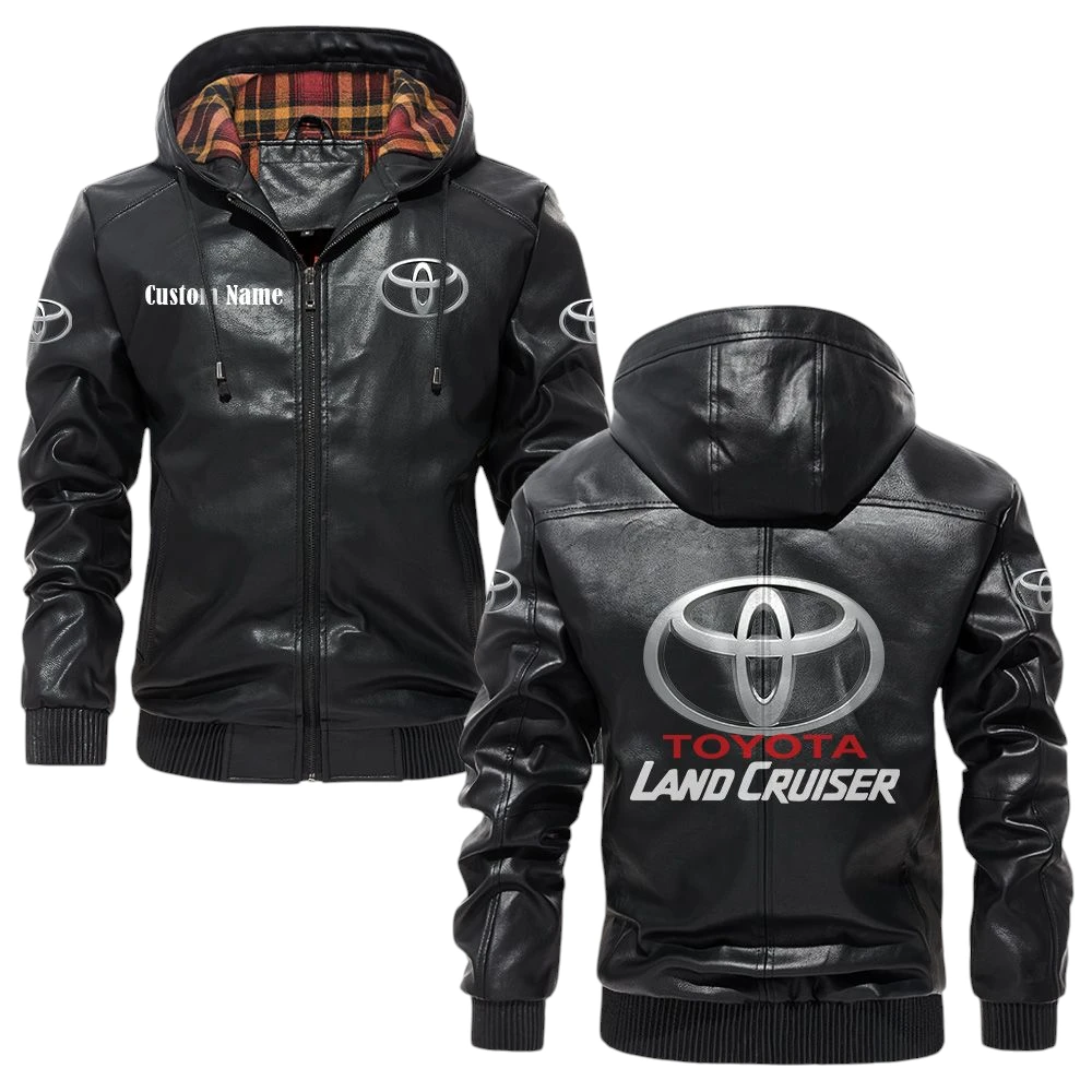 Toyota Land Cruiser Exclusive Logo Hooded Jacket PU Leather x Durable Windproof Warm Soft Checkered Lining, Custom Name HG010425Y47JHLCT1TLC Toyota Land Cruiser Exclusive Logo Hooded Jacket PU Leather x Durable Windproof Warm Soft Checkered Lining, Custom Name HG010425Y47JHLCT1TLC
