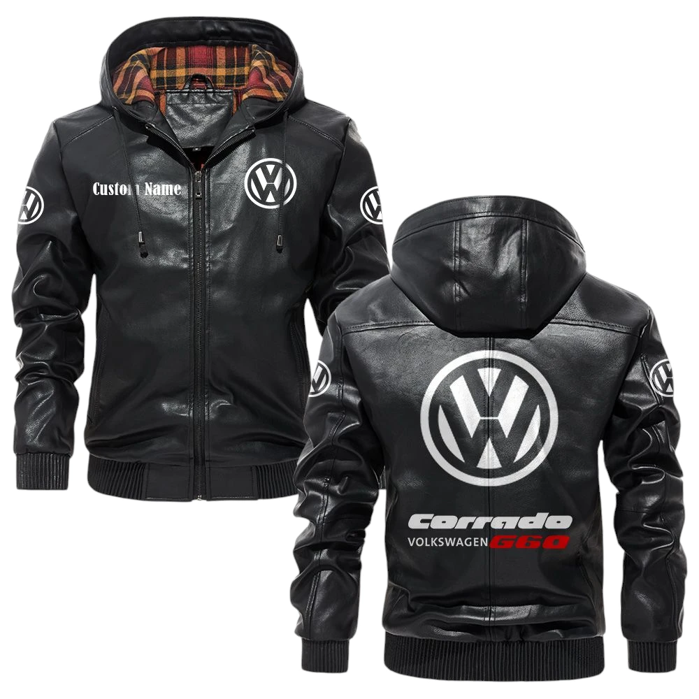 Volkswagen Corrado G60 Exclusive Logo Hooded Jacket PU Leather x Durable Windproof Warm Soft Checkered Lining, Custom Name HG040425Y47JHLCT1VOL Volkswagen Corrado G60 Exclusive Logo Hooded Jacket PU Leather x Durable Windproof Warm Soft Checkered Lining, Custom Name HG040425Y47JHLCT1VOL
