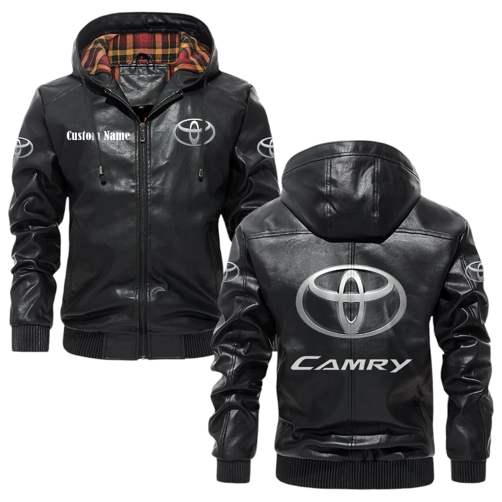 Toyota Camry Exclusive Logo Hooded Jacket PU Leather x Durable Windproof Warm Soft Checkered Lining, Custom Name HG040425Y47JHLCT2TOY Toyota Camry Exclusive Logo Hooded Jacket PU Leather x Durable Windproof Warm Soft Checkered Lining, Custom Name HG040425Y47JHLCT2TOY