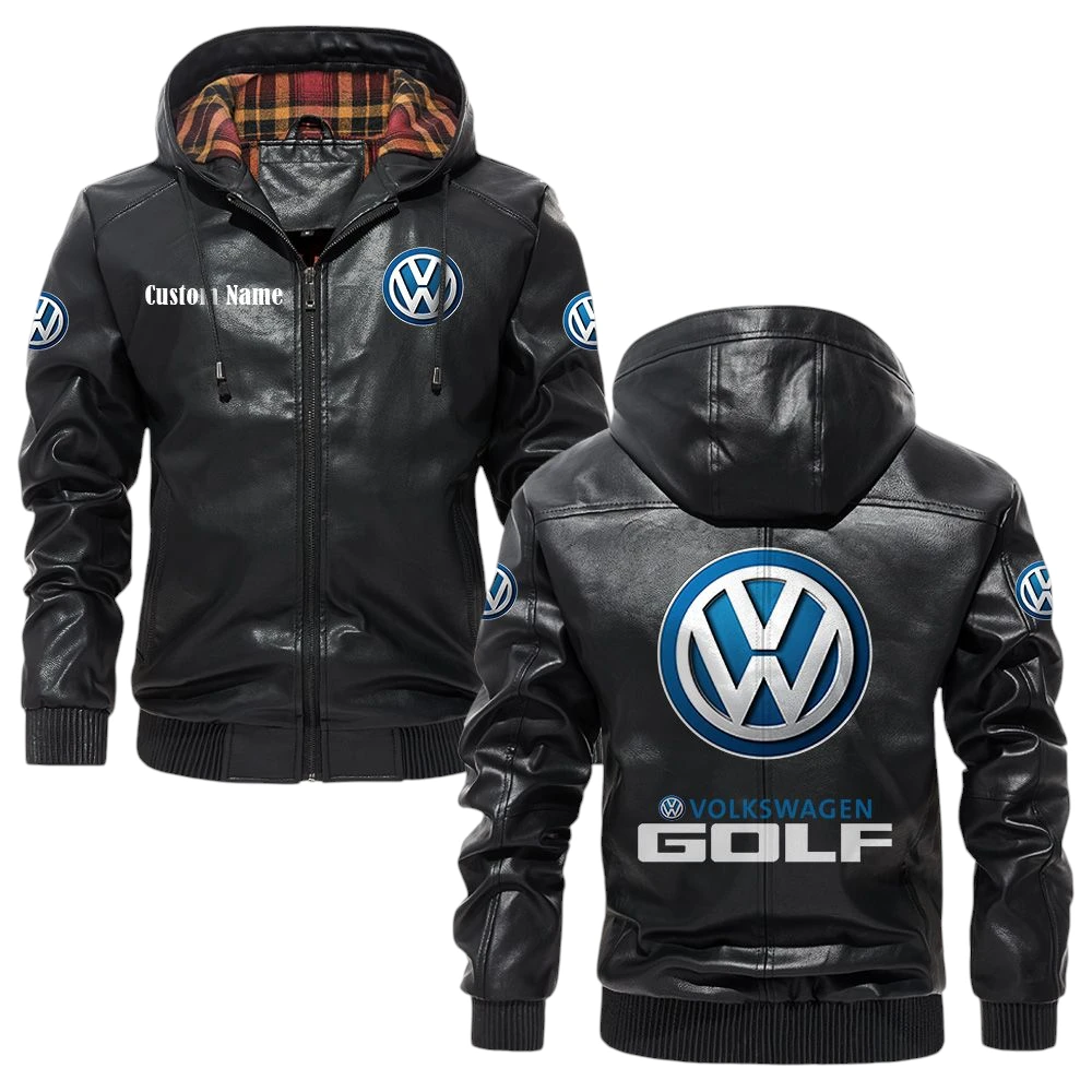 Volkswagen Golf Exclusive Logo Hooded Jacket PU Leather x Durable Windproof Warm Soft Checkered Lining, Custom Name HG040425Y47JHLCT2VOL Volkswagen Golf Exclusive Logo Hooded Jacket PU Leather x Durable Windproof Warm Soft Checkered Lining, Custom Name HG040425Y47JHLCT2VOL