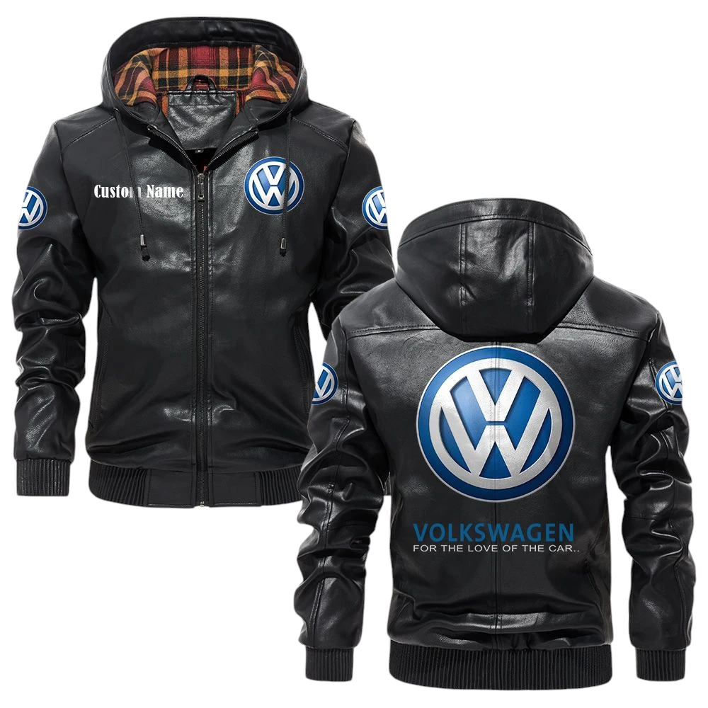 Volkswagen Exclusive Logo Hooded Jacket PU Leather x Durable Windproof Warm Soft Checkered Lining, Custom Name HG040425Y47JHLCT3VOL Volkswagen Exclusive Logo Hooded Jacket PU Leather x Durable Windproof Warm Soft Checkered Lining, Custom Name HG040425Y47JHLCT3VOL