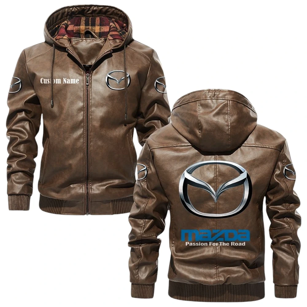 Mazda Hooded Jacket PU Leather x Durable Windproof Warm Soft Checkered Lining, Custom Name HG010425Y47JHLCT3MAZ Mazda Hooded Jacket PU Leather x Durable Windproof Warm Soft Checkered Lining, Custom Name HG010425Y47JHLCT3MAZ