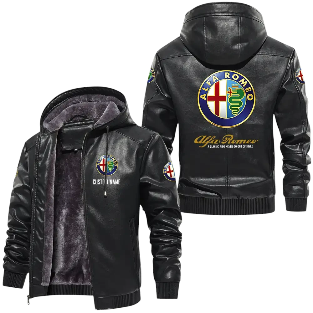 Alfa Romeo PU Leather Hooded Jacket, Mens Durable Windproof Keep Warm Soft Velvet Lined Jacket, Custom Name HG030325Y24LJHALR Alfa Romeo PU Leather Hooded Jacket, Mens Durable Windproof Keep Warm Soft Velvet Lined Jacket, Custom Name HG030325Y24LJHALR
