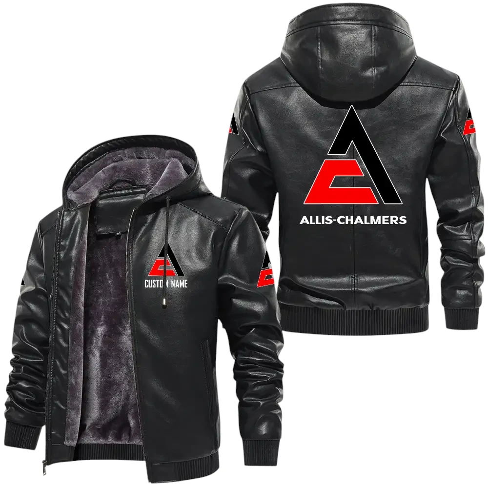 Allis Chalmers PU Leather Hooded Jacket, Mens Durable Windproof Keep Warm Soft Velvet Lined Jacket, Custom Name HG030325Y24LJHALC Allis Chalmers PU Leather Hooded Jacket, Mens Durable Windproof Keep Warm Soft Velvet Lined Jacket, Custom Name HG030325Y24LJHALC