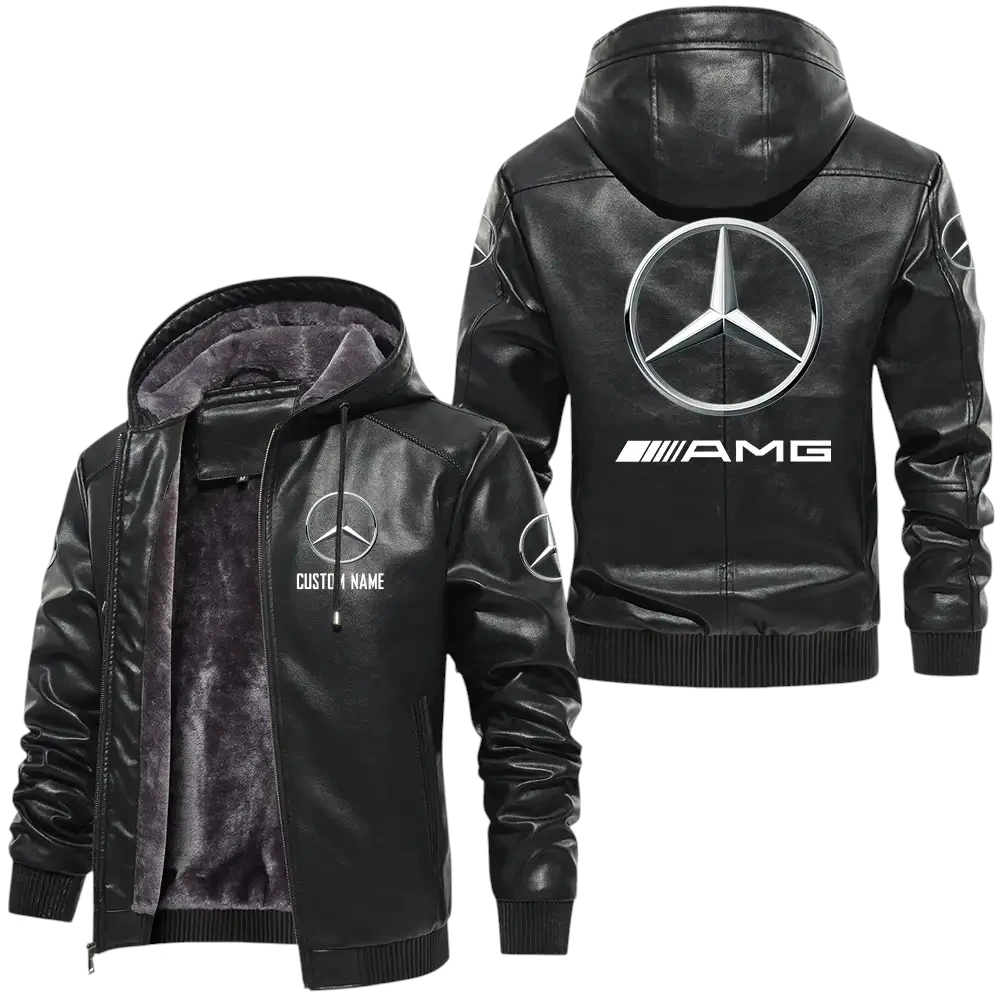 AMG PU Leather Hooded Jacket, Mens Durable Windproof Keep Warm Soft Velvet Lined Jacket, Custom Name HG030325Y24LJHAMG AMG PU Leather Hooded Jacket, Mens Durable Windproof Keep Warm Soft Velvet Lined Jacket, Custom Name HG030325Y24LJHAMG