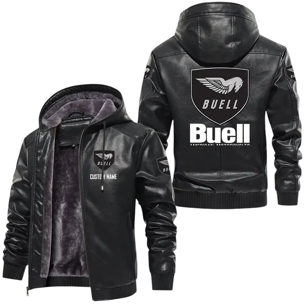 Buell Motorcycles PU Leather Hooded Jacket, Mens Durable Windproof Keep Warm Soft Velvet Lined Jacket, Custom Name HG030325Y24LJH1BUM Buell Motorcycles PU Leather Hooded Jacket, Mens Durable Windproof Keep Warm Soft Velvet Lined Jacket, Custom Name HG030325Y24LJH1BUM