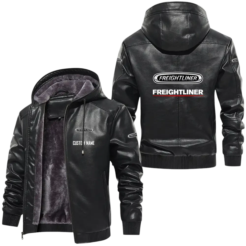 Freightliner PU Leather Hooded Jacket, Mens Durable Windproof Keep Warm Soft Velvet Lined Jacket, Custom Name HG030325Y24LJH1FRE Freightliner PU Leather Hooded Jacket, Mens Durable Windproof Keep Warm Soft Velvet Lined Jacket, Custom Name HG030325Y24LJH1FRE