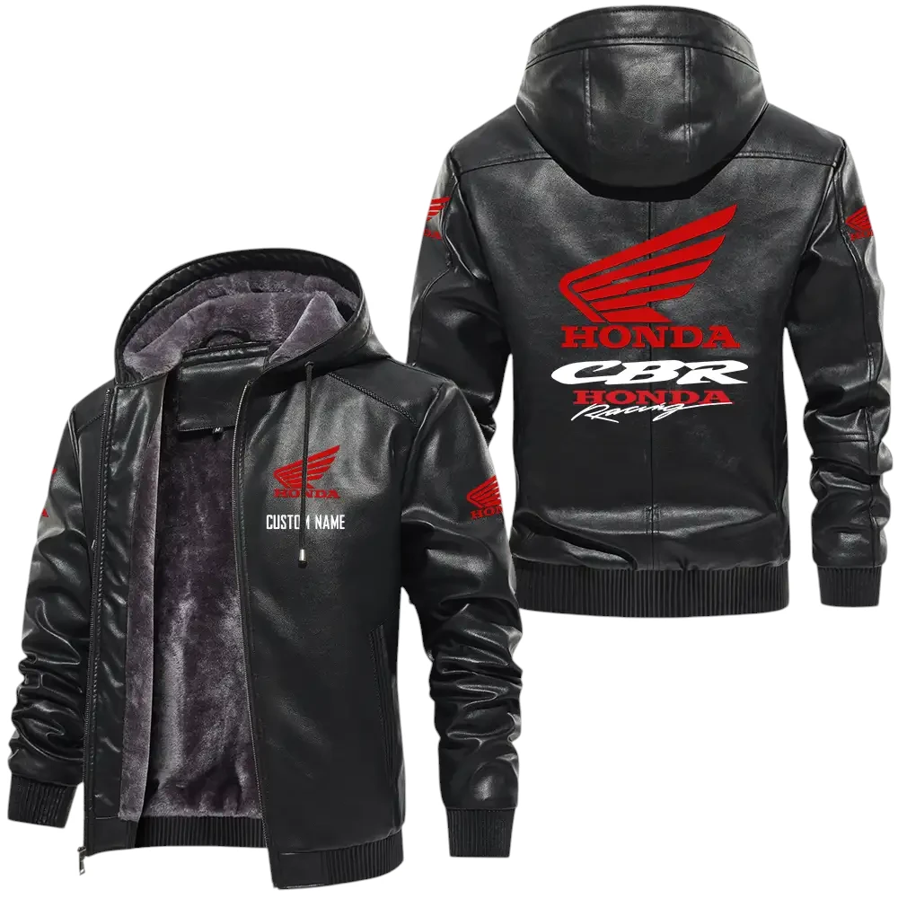 Honda CBR PU Leather Hooded Jacket, Mens Durable Windproof Keep Warm Soft Velvet Lined Jacket, Custom Name HG040325Y24LJH1CBR Honda CBR PU Leather Hooded Jacket, Mens Durable Windproof Keep Warm Soft Velvet Lined Jacket, Custom Name HG040325Y24LJH1CBR