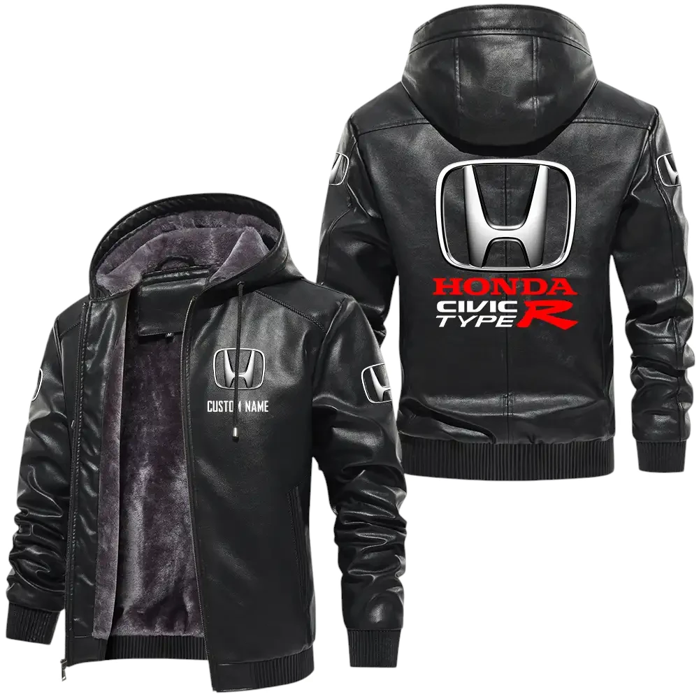 Honda Civic type R PU Leather Hooded Jacket, Mens Durable Windproof Keep Warm Soft Velvet Lined Jacket, Custom Name HG040325Y24LJH1HON Honda Civic type R PU Leather Hooded Jacket, Mens Durable Windproof Keep Warm Soft Velvet Lined Jacket, Custom Name HG040325Y24LJH1HON
