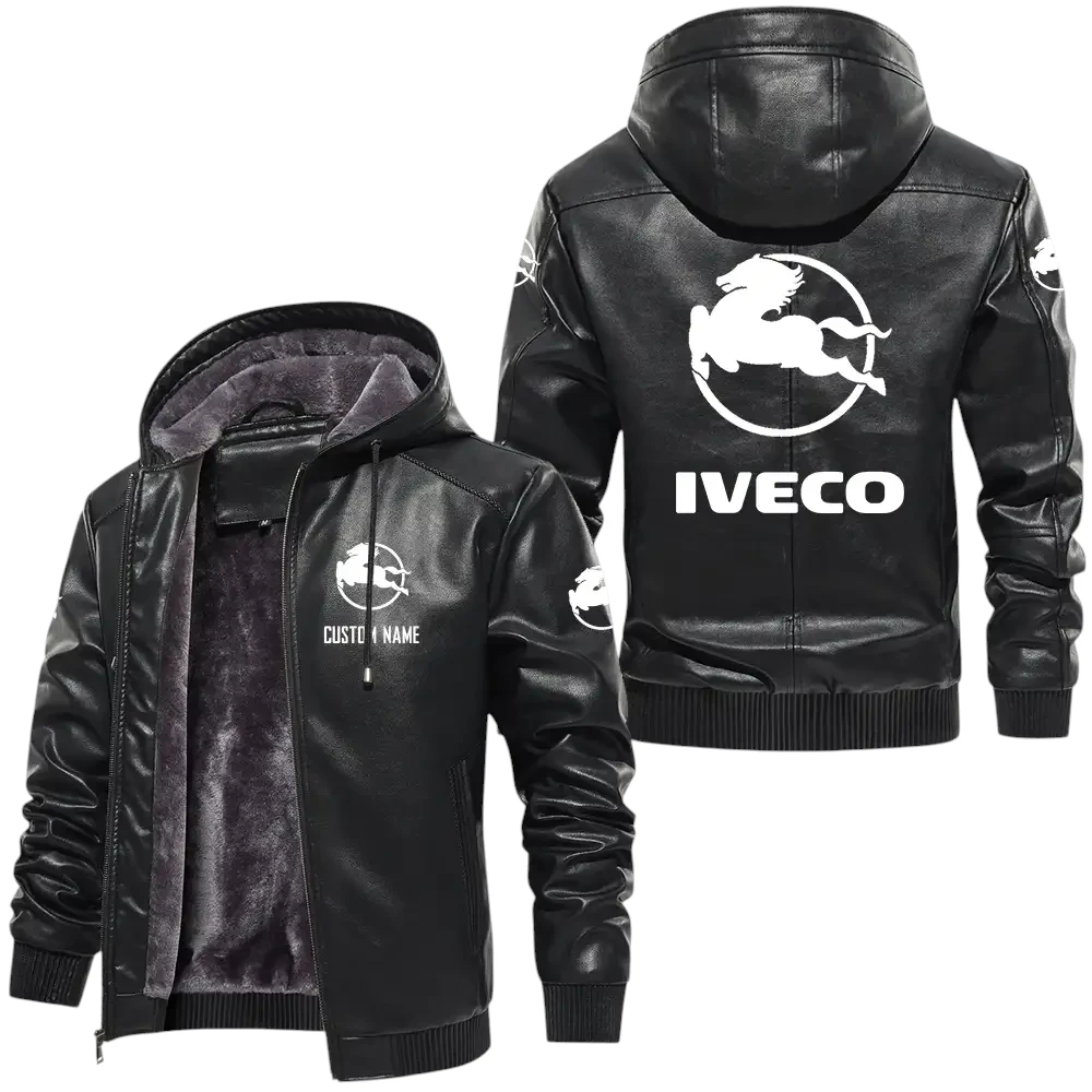 Iveco PU Leather Hooded Jacket, Mens Durable Windproof Keep Warm Soft Velvet Lined Jacket, Custom Name HG040325Y24LJH1IVE Iveco PU Leather Hooded Jacket, Mens Durable Windproof Keep Warm Soft Velvet Lined Jacket, Custom Name HG040325Y24LJH1IVE