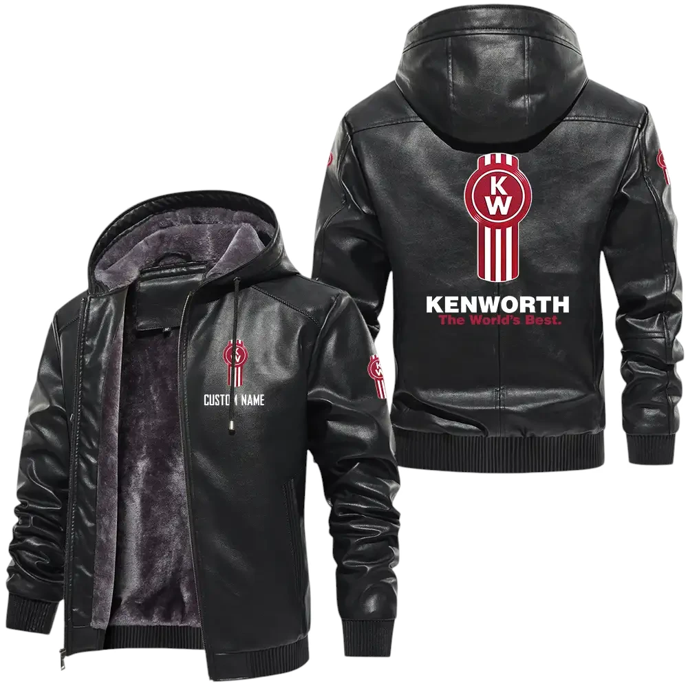 Kenworth PU Leather Hooded Jacket, Mens Durable Windproof Keep Warm Soft Velvet Lined Jacket, Custom Name HG040325Y24LJH1KEN Kenworth PU Leather Hooded Jacket, Mens Durable Windproof Keep Warm Soft Velvet Lined Jacket, Custom Name HG040325Y24LJH1KEN