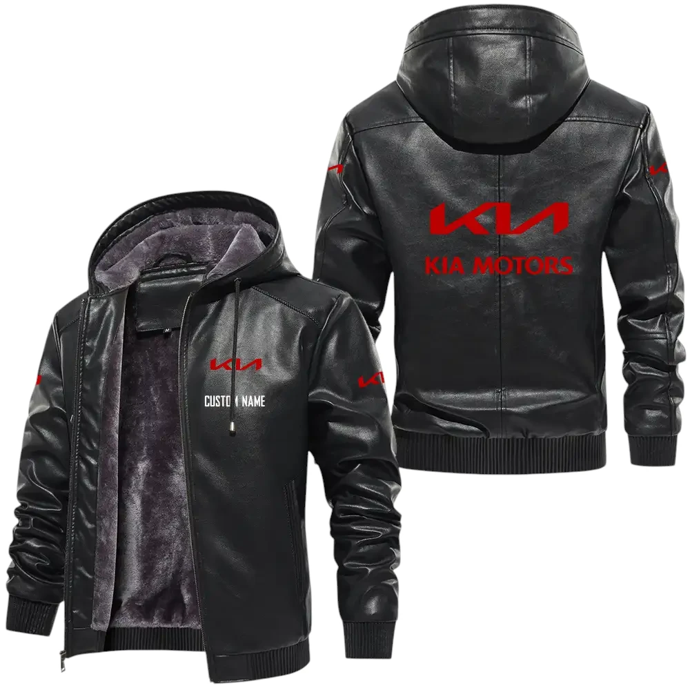 Kia PU Leather Hooded Jacket, Mens Durable Windproof Keep Warm Soft Velvet Lined Jacket, Custom Name HG040325Y24LJH1KIA Kia PU Leather Hooded Jacket, Mens Durable Windproof Keep Warm Soft Velvet Lined Jacket, Custom Name HG040325Y24LJH1KIA