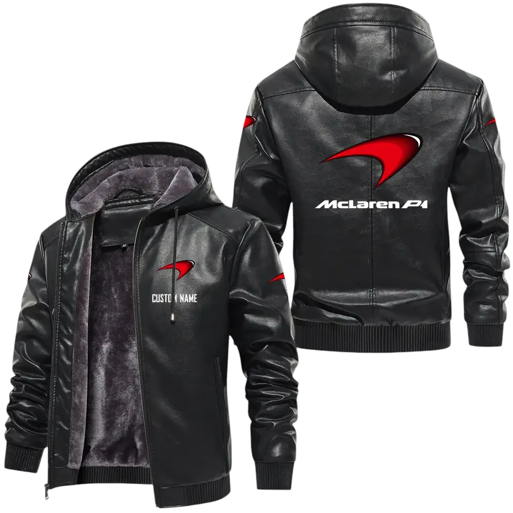 McLaren PU Leather Hooded Jacket, Mens Durable Windproof Keep Warm Soft Velvet Lined Jacket, Custom Name HG050325Y24LJH2MCL McLaren PU Leather Hooded Jacket, Mens Durable Windproof Keep Warm Soft Velvet Lined Jacket, Custom Name HG050325Y24LJH2MCL