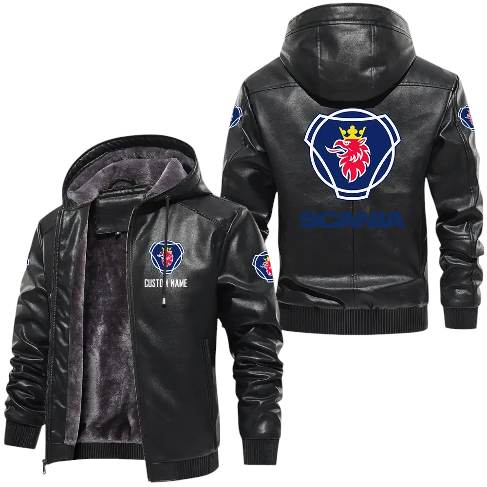 Scania PU Leather Hooded Jacket, Mens Durable Windproof Keep Warm Soft Velvet Lined Jacket, Custom Name HG050325Y24LJH1SCA Scania PU Leather Hooded Jacket, Mens Durable Windproof Keep Warm Soft Velvet Lined Jacket, Custom Name HG050325Y24LJH1SCA