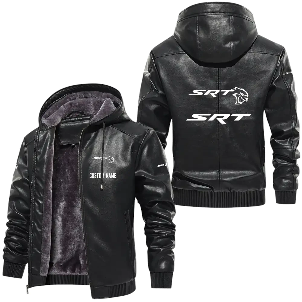 SRT PU Leather Hooded Jacket, Mens Durable Windproof Keep Warm Soft Velvet Lined Jacket, Custom Name HG060325Y24LJH1SRT SRT PU Leather Hooded Jacket, Mens Durable Windproof Keep Warm Soft Velvet Lined Jacket, Custom Name HG060325Y24LJH1SRT