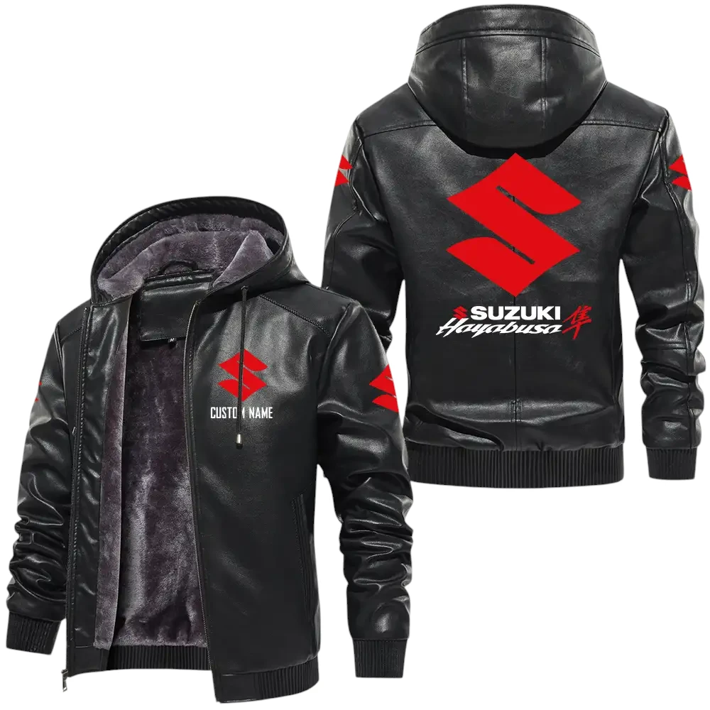 Suzuki Hayabusa PU Leather Hooded Jacket, Mens Durable Windproof Keep Warm Soft Velvet Lined Jacket, Custom Name HG060325Y24LJH1SUH Suzuki Hayabusa PU Leather Hooded Jacket, Mens Durable Windproof Keep Warm Soft Velvet Lined Jacket, Custom Name HG060325Y24LJH1SUH
