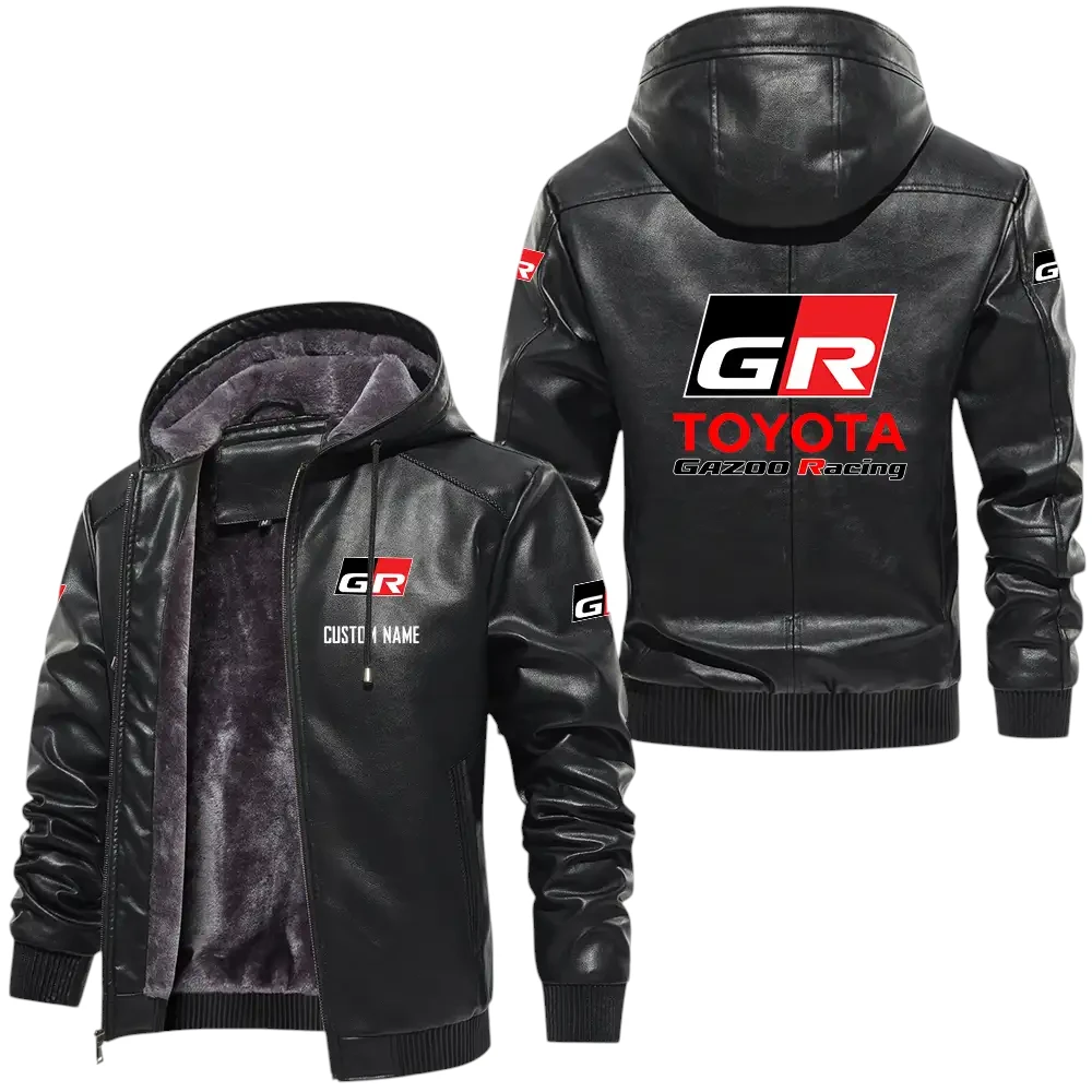 Toyota Gazoo Racing PU Leather Hooded Jacket, Mens Durable Windproof Keep Warm Soft Velvet Lined Jacket, Custom Name HG060325Y24LJH1TGR Toyota Gazoo Racing PU Leather Hooded Jacket, Mens Durable Windproof Keep Warm Soft Velvet Lined Jacket, Custom Name HG060325Y24LJH1TGR