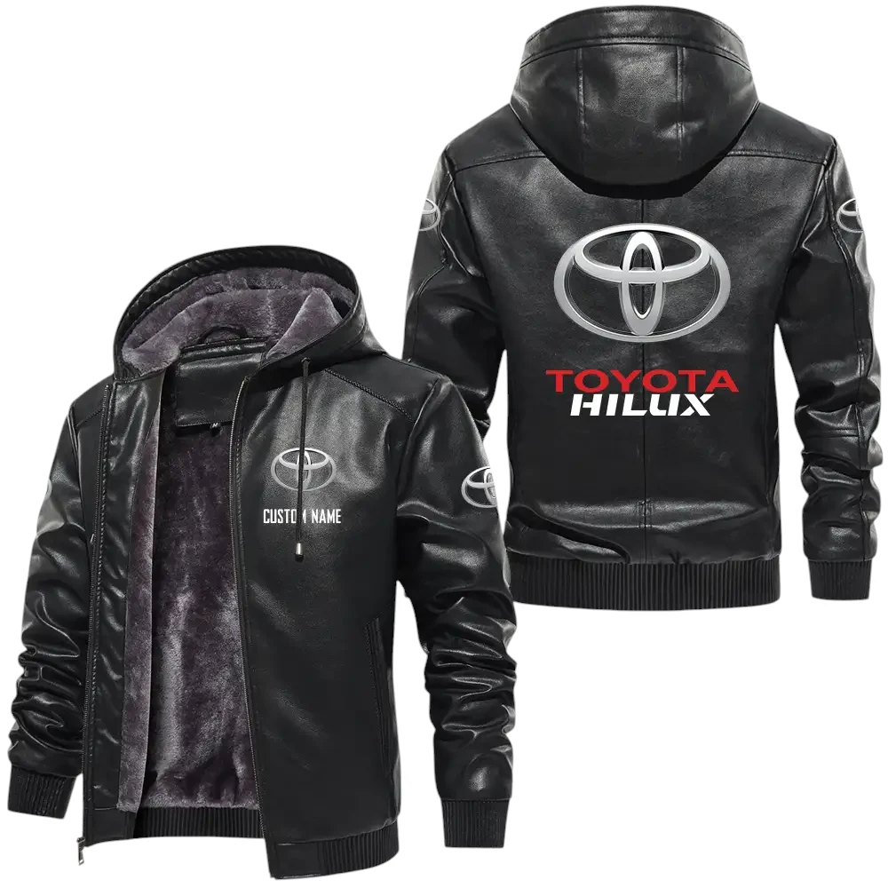 Toyota Hilux PU Leather Hooded Jacket, Mens Durable Windproof Keep Warm Soft Velvet Lined Jacket, Custom Name HG060325Y24LJH1THX Toyota Hilux PU Leather Hooded Jacket, Mens Durable Windproof Keep Warm Soft Velvet Lined Jacket, Custom Name HG060325Y24LJH1THX