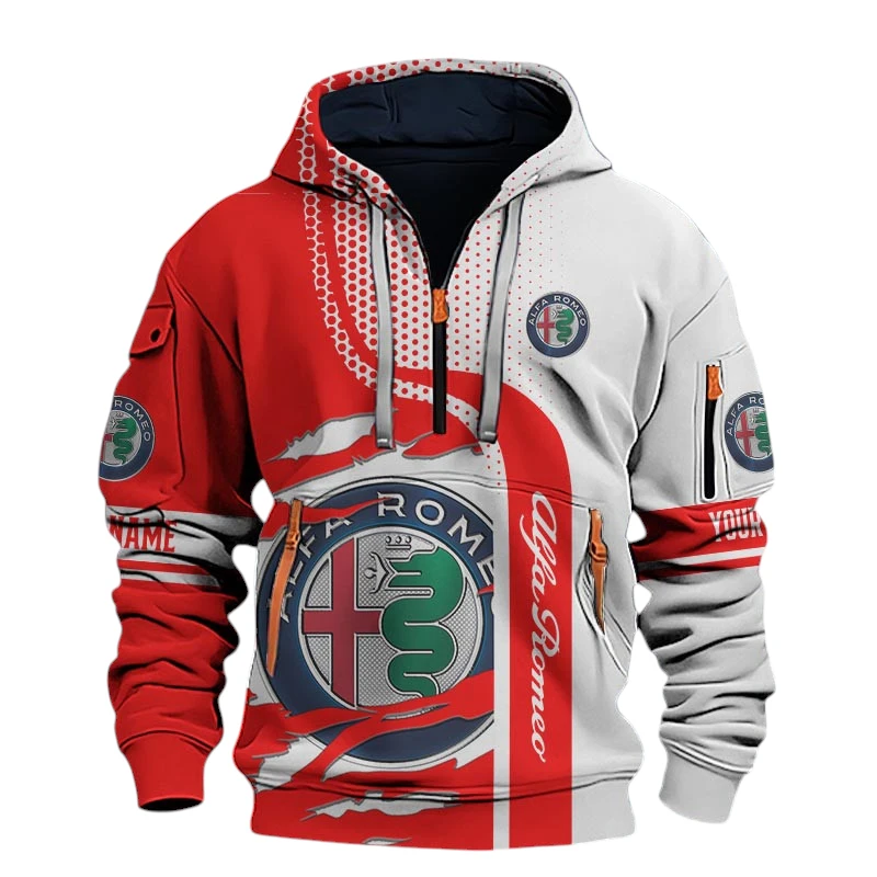Alfa Romeo Half Zip Hoodie All Over Prints, Multi-Pockets Custom Name TN130525Y26QZ3CT1ALR Alfa Romeo Half Zip Hoodie All Over Prints, Multi-Pockets Custom Name TN130525Y26QZ3CT1ALR