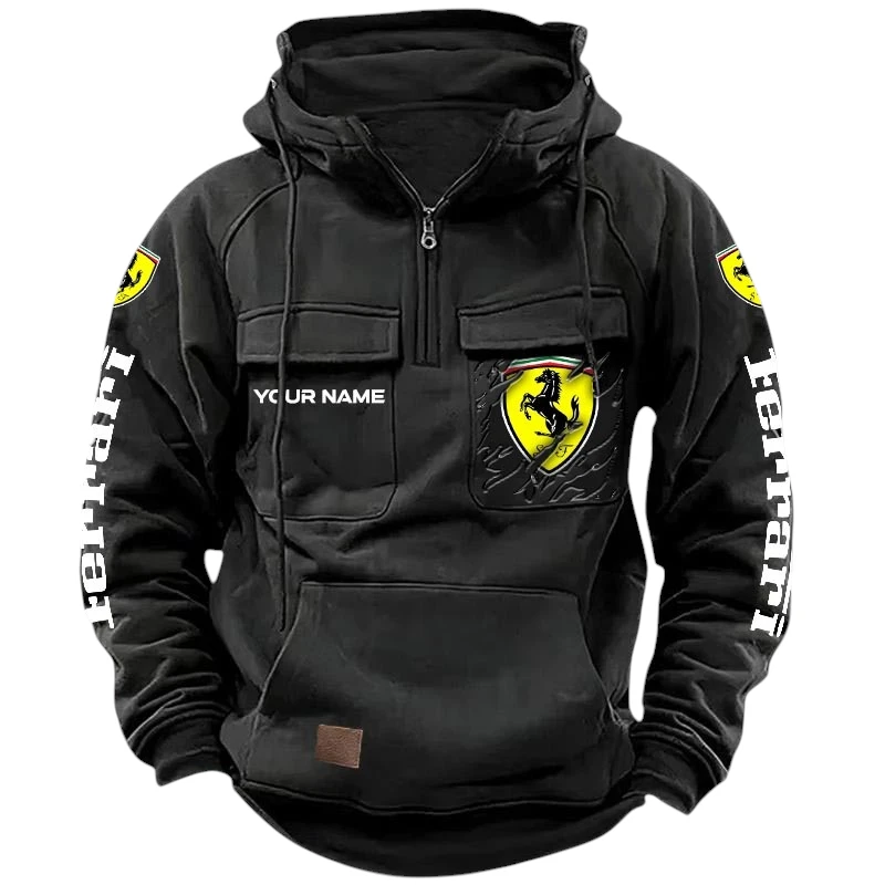 Ferrari Quarter Zip Hoodie, Sports Hoodie Multi-Pocket, Custom Name HG090525Y41HJRCT1FER Ferrari Quarter Zip Hoodie, Sports Hoodie Multi-Pocket, Custom Name HG090525Y41HJRCT1FER