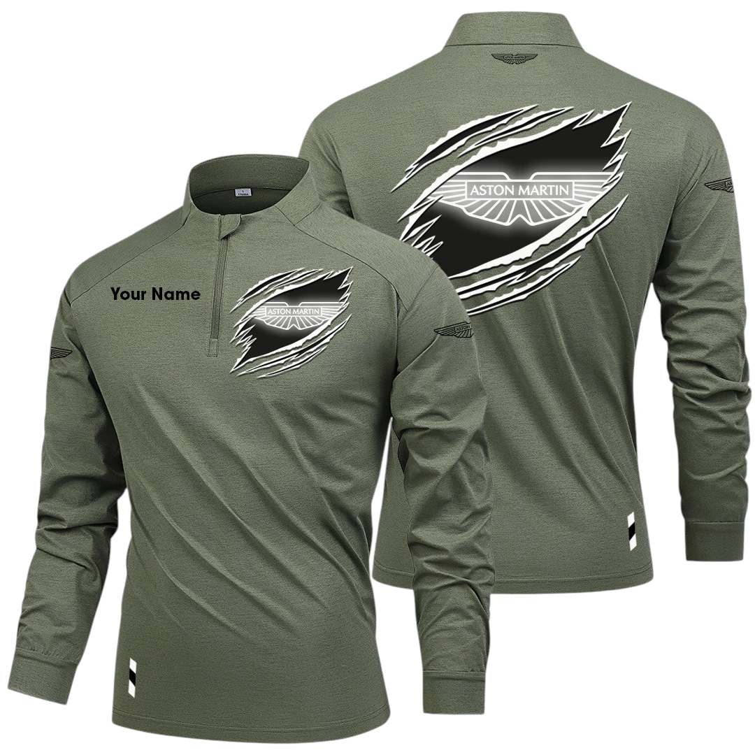 Aston Martin Long Sleeve Shirt, Stand Collar Quarter Zip-up Custom Name HIDI080525Y49LMT05ASM Aston Martin Long Sleeve Shirt, Stand Collar Quarter Zip-up Custom Name HIDI080525Y49LMT05ASM