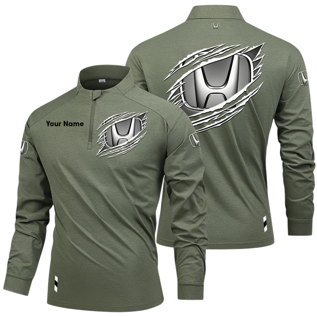 HONDA Long Sleeve Shirt, Stand Collar Quarter Zip-up Custom Name HIDI090525Y49LMT05HON HONDA Long Sleeve Shirt, Stand Collar Quarter Zip-up Custom Name HIDI090525Y49LMT05HON